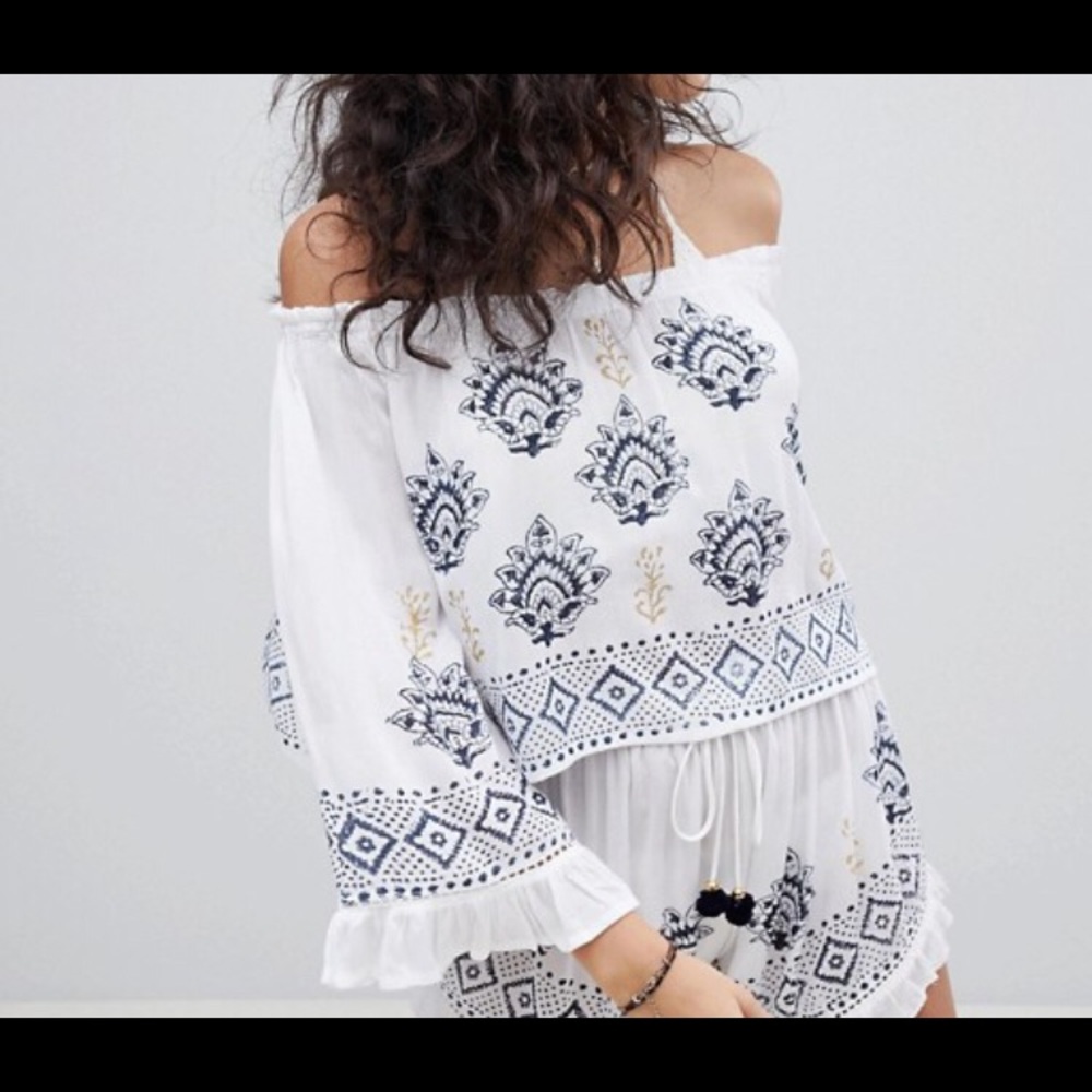 South Beach Embroidered Two-Piece Bardot